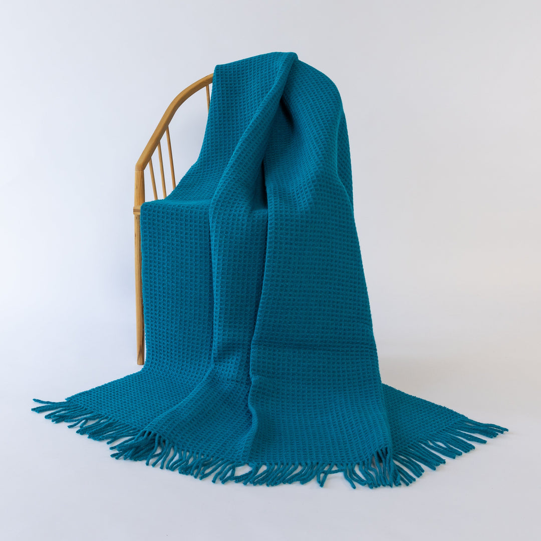 Turquoise Waffle Wool Blanket | Made In The UK | Ava Innes