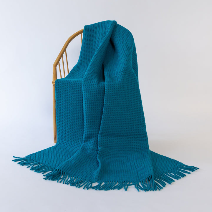 Turquoise Waffle Wool Blanket | Made In The UK | Ava Innes