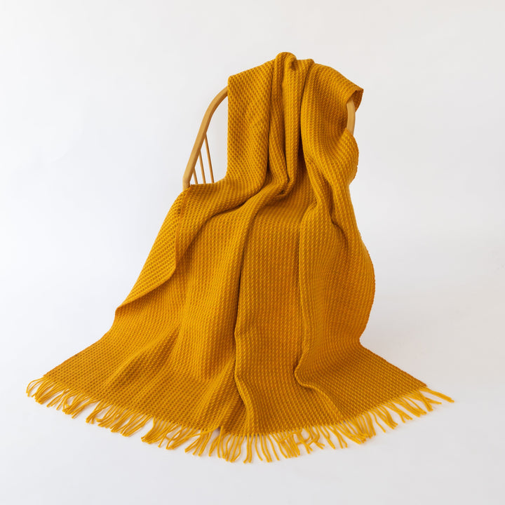 Bright Yellow Waffle Wool Blanket | Made In The UK | Ava Innes