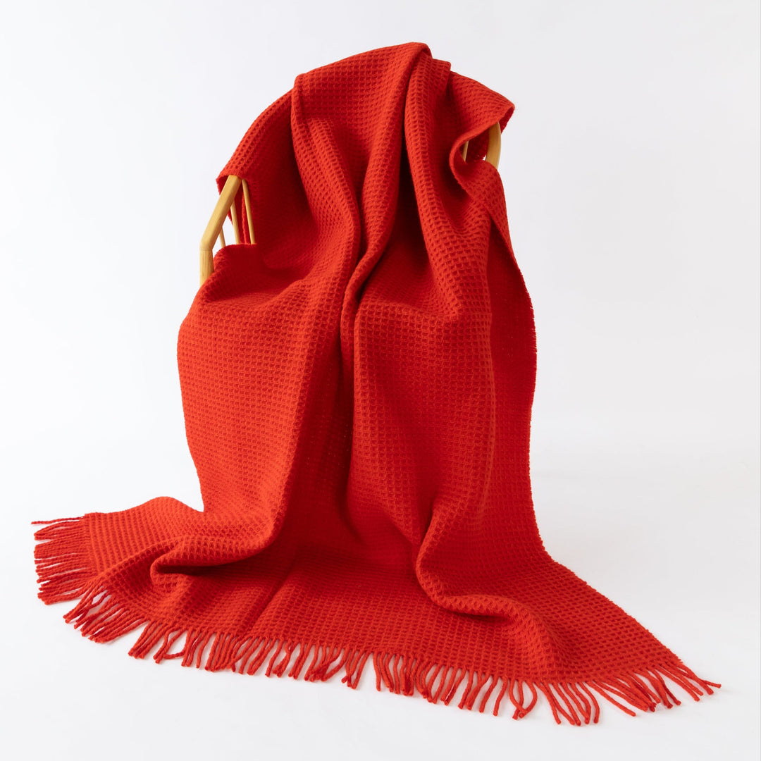 Red Orange Waffle Wool Blanket | Made In The UK | Ava Innes
