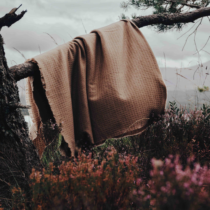 Camel Luxury Cashmere Waffle Blanket