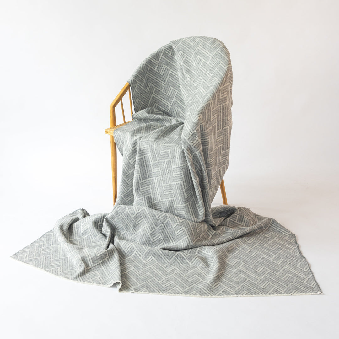 Large Grey Geometric Pure Wool Blanket