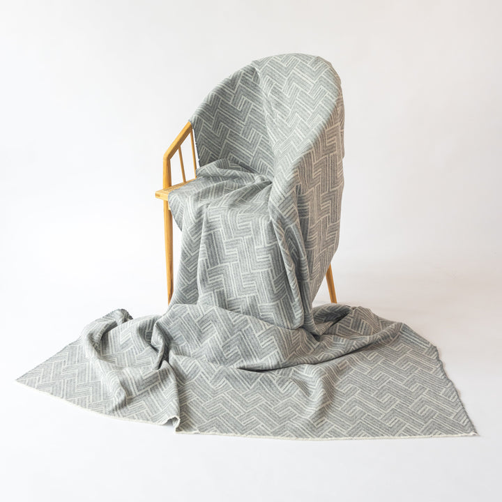 Large Grey Geometric Pure Wool Blanket