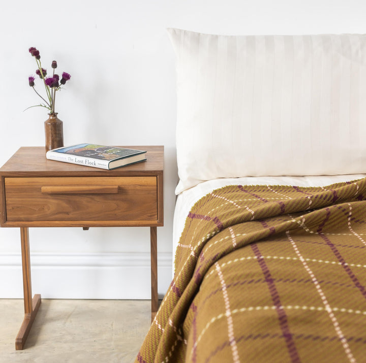 Large Olive & Plum Open Check Wool Blanket