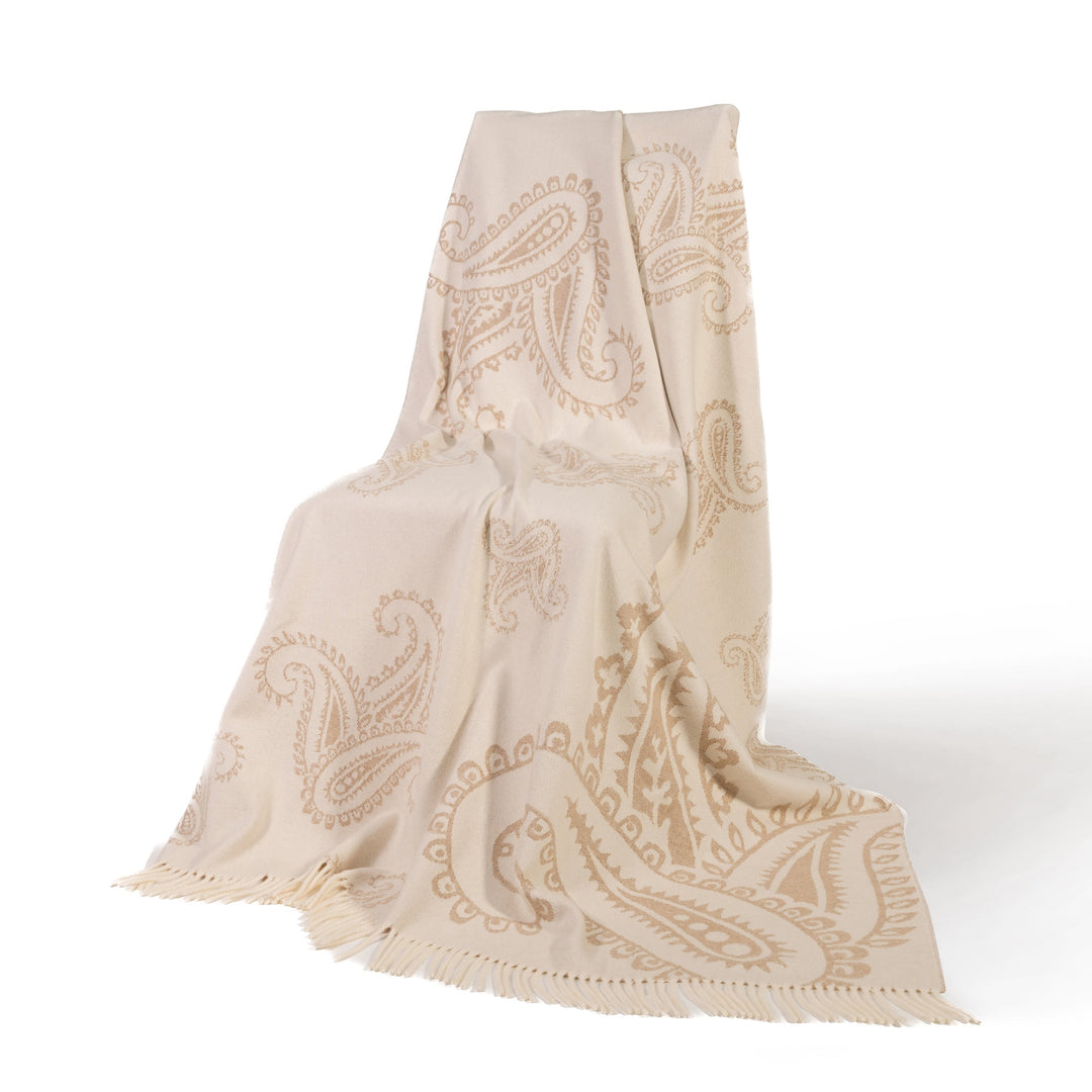 Beige & Cream Paisley Merino Blanket
