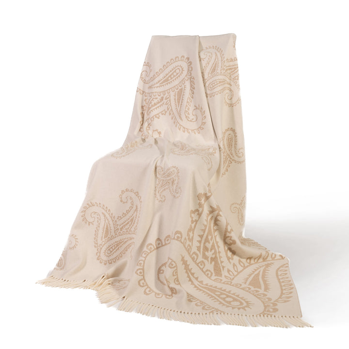 Beige & Cream Paisley Merino Blanket
