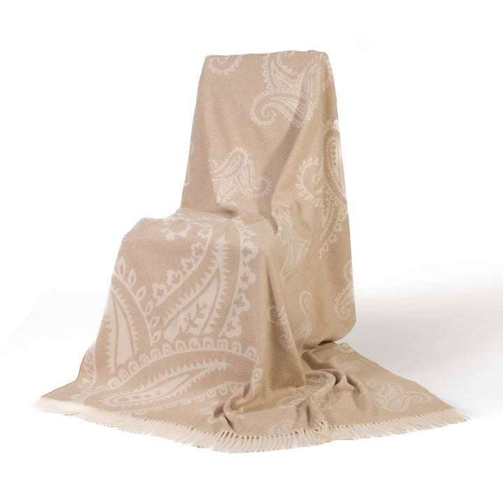 Beige & Cream Paisley Merino Blanket