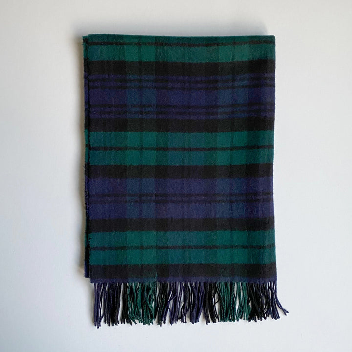 Navy Green Tartan Check Wool Blanket