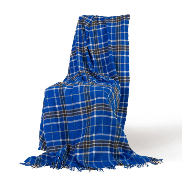 Marine Blue Check Luxury Wool Blanket