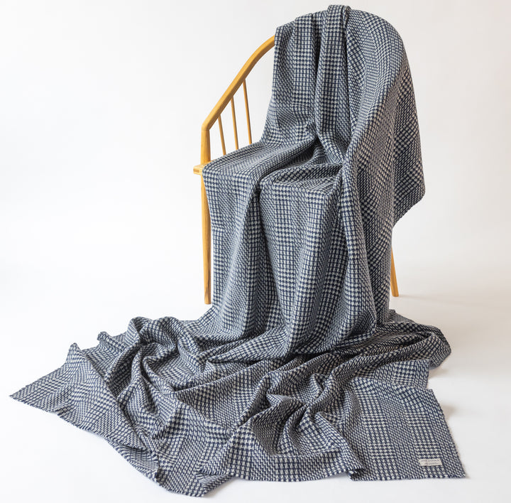 Large Blue, Grey & Natural Chunky Cashmere Blanket