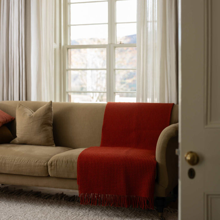 Red Orange Waffle Wool Blanket