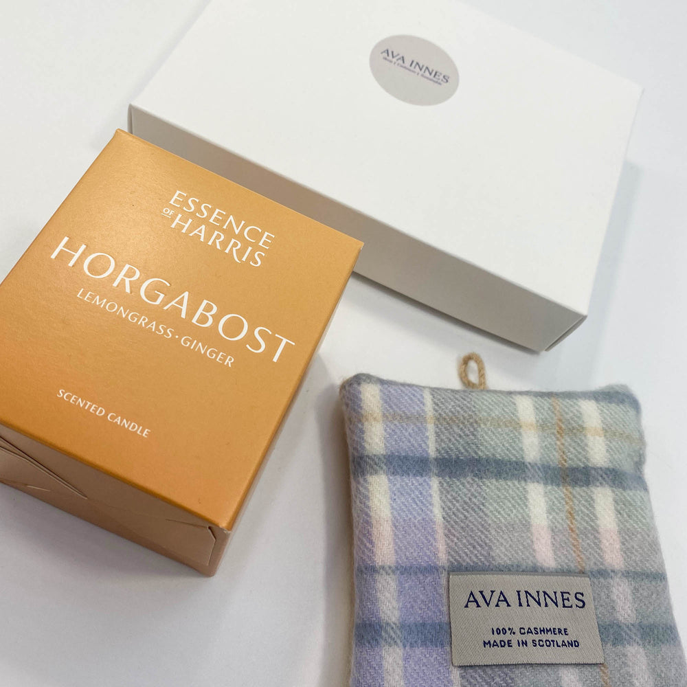 Ava Innes Cashmere gift set with lavender bag and luxury candle