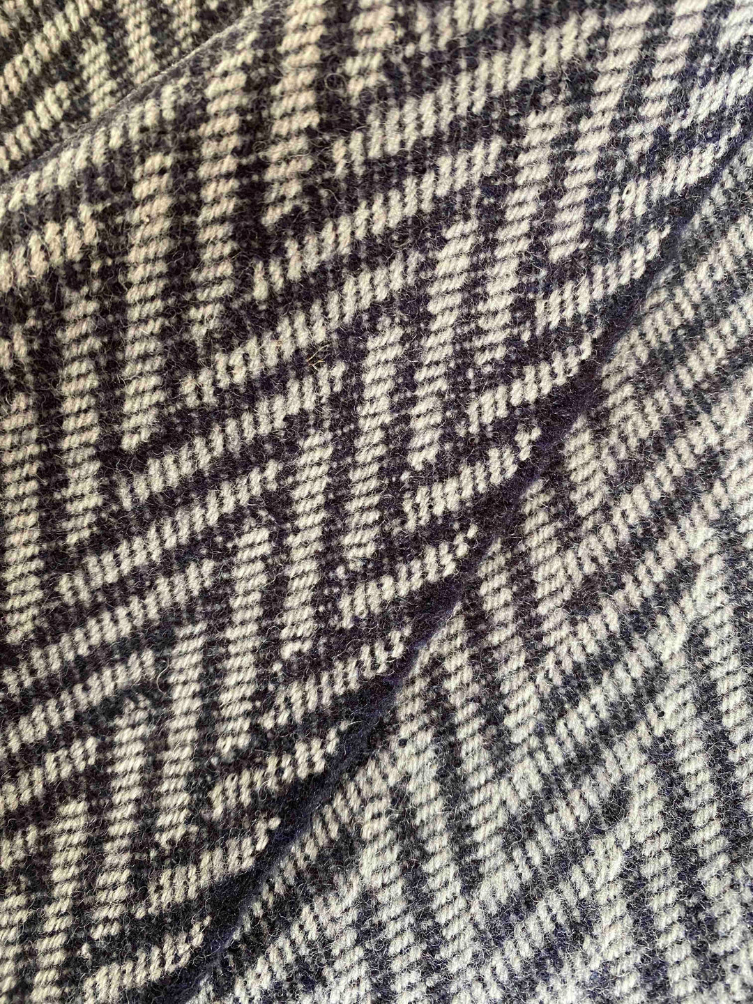 Large Navy & Natural Herringbone Wool Blanket