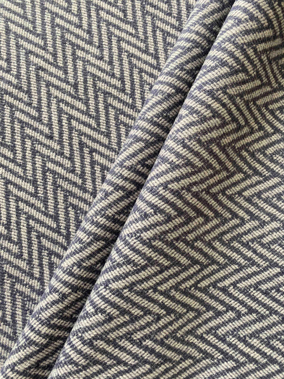 Large Navy & Natural Herringbone Wool Blanket