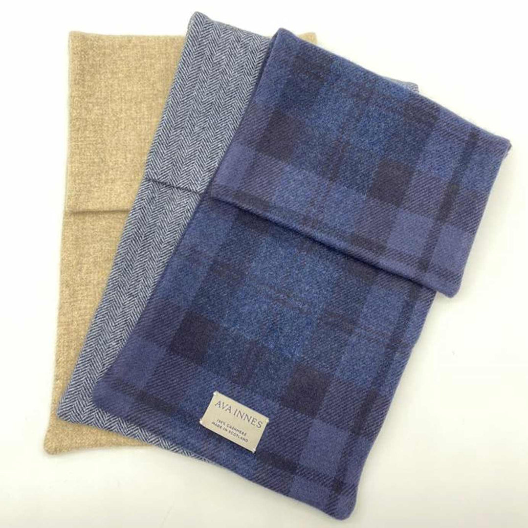 Ava Innes Luxury Cashmere Navy Herringbone Hot Water Bottle Cover