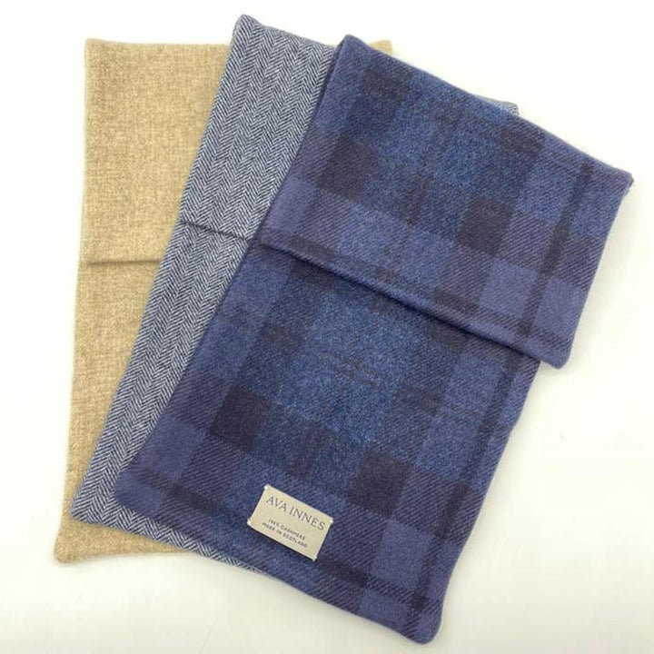 Ava Innes Luxury Cashmere Navy Herringbone Hot Water Bottle Cover