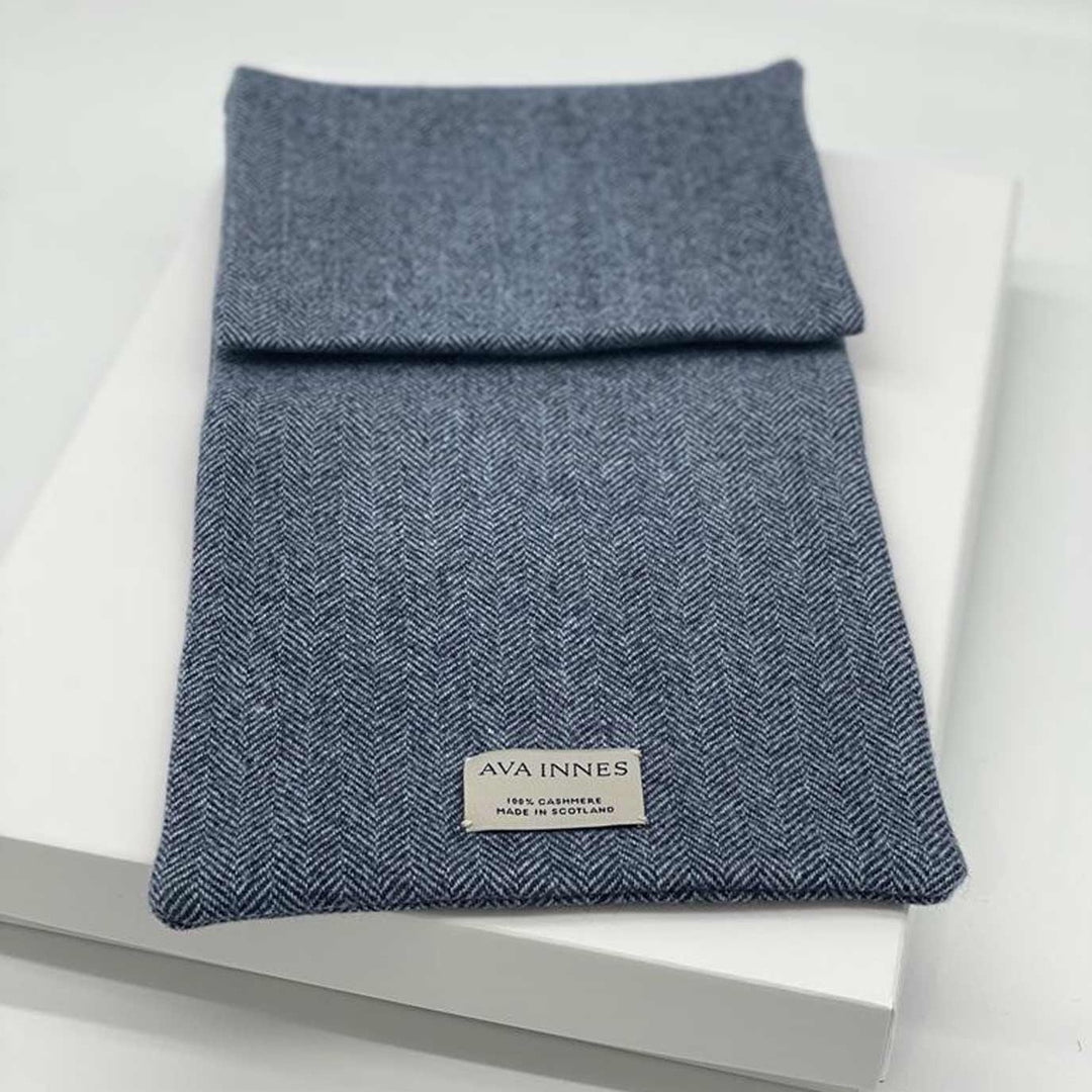 Ava Innes Luxury Cashmere Navy Herringbone Hot Water Bottle Cover
