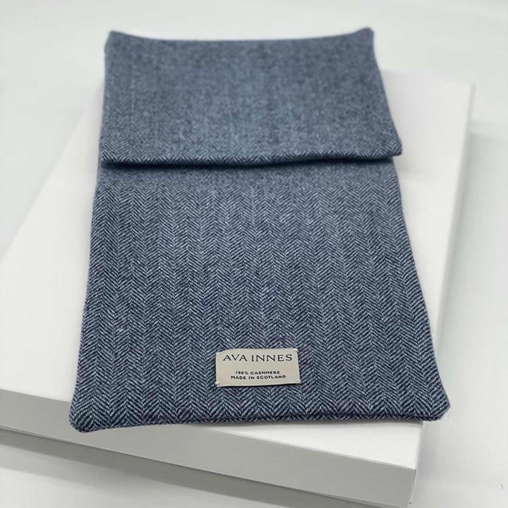 Ava Innes Luxury Cashmere Navy Herringbone Hot Water Bottle Cover
