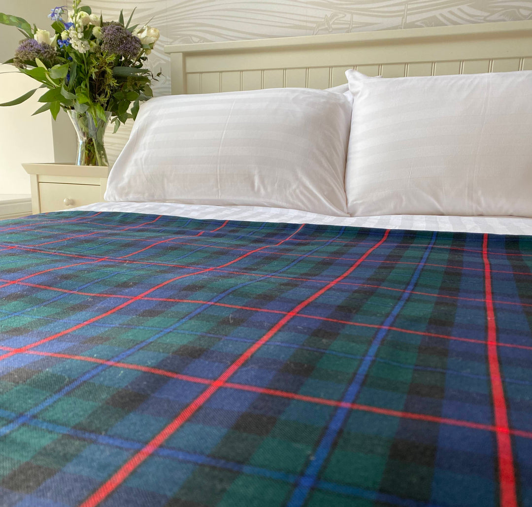 Tartan Blue Herringbone Double Sided Fine Wool Throw