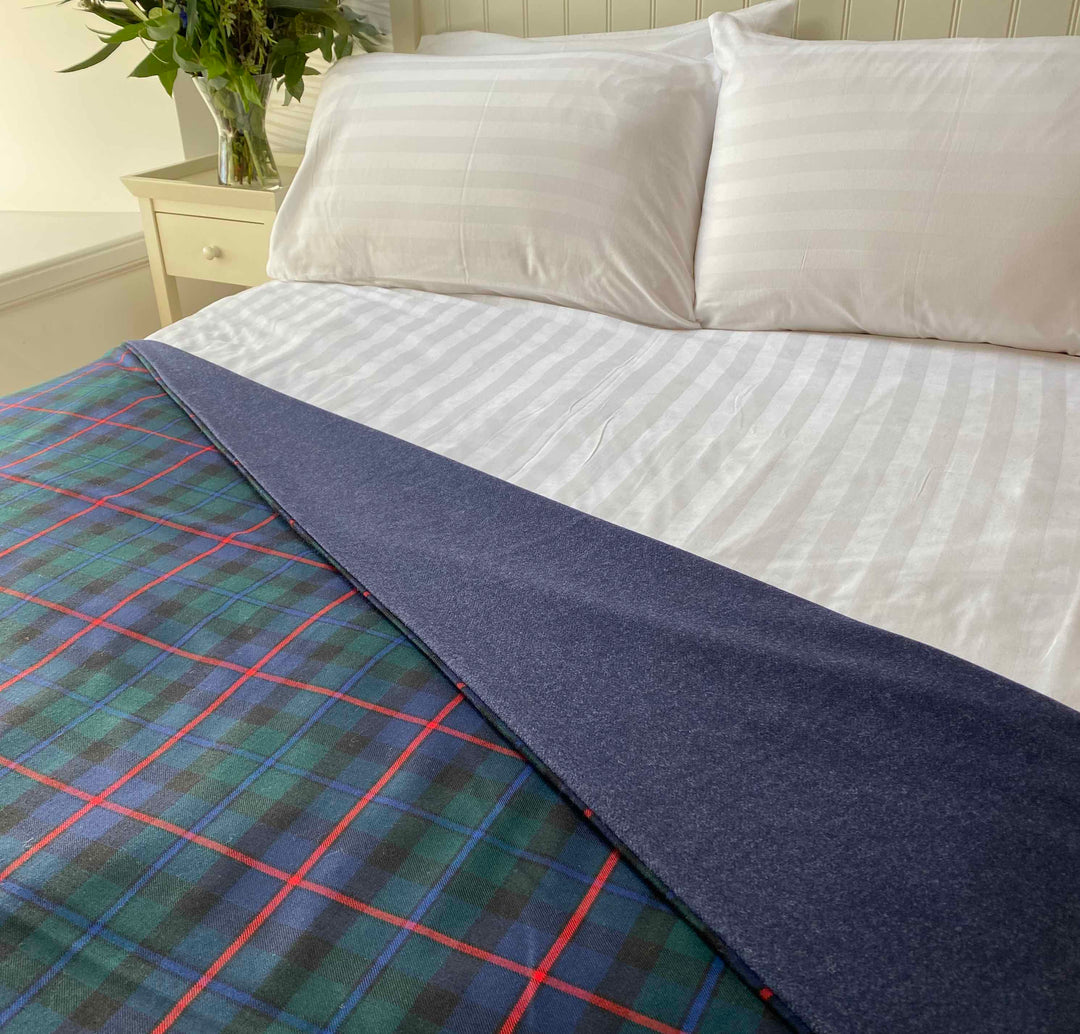 Tartan Blue Herringbone Double Sided Fine Wool Throw
