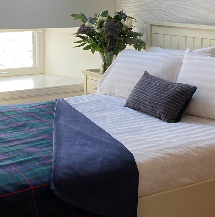 Tartan Blue Herringbone Double Sided Fine Wool Throw