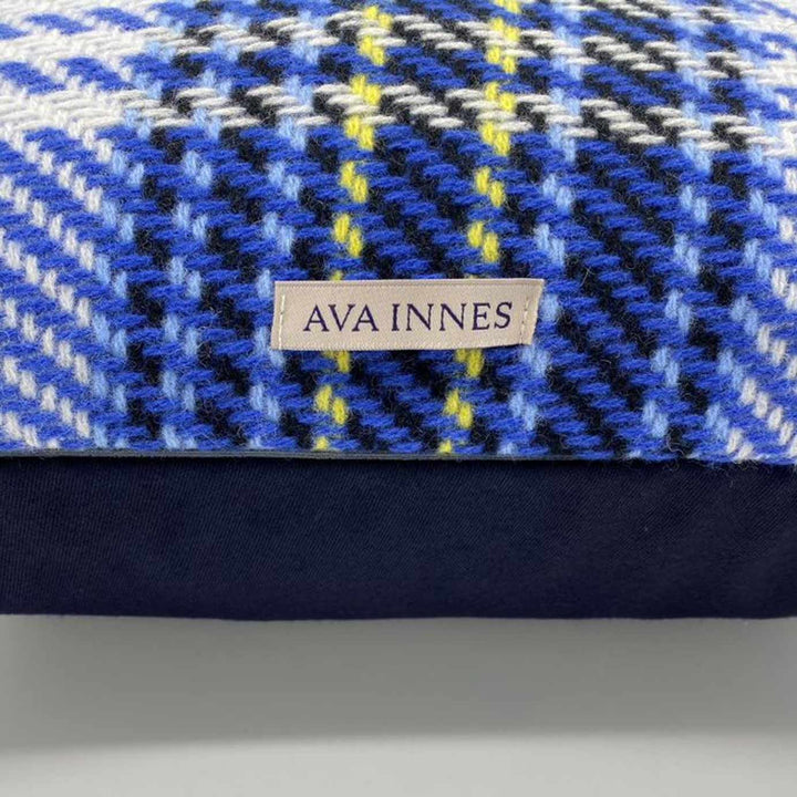 Blue Archie Check Pure Wool Cushion | Made In The UK | Ava Innes