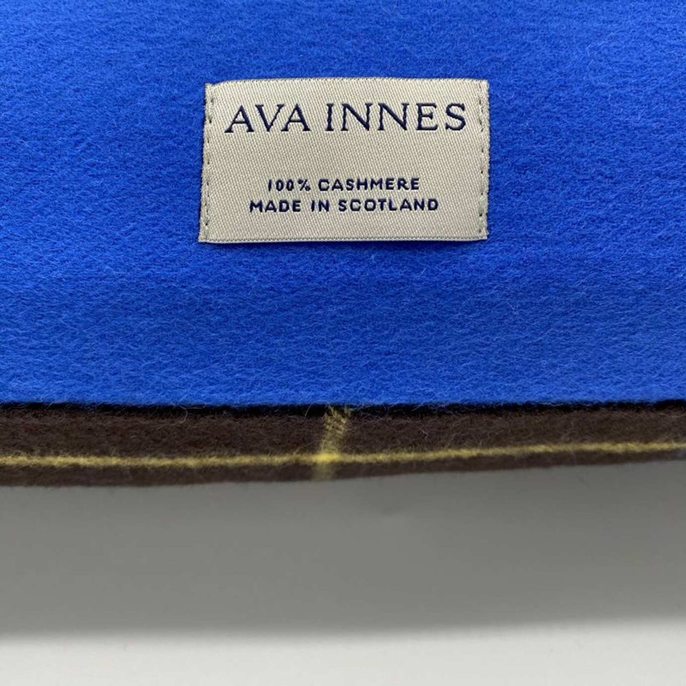 Blue & Brown Check Cashmere Cushion | Made In The UK | Ava Innes