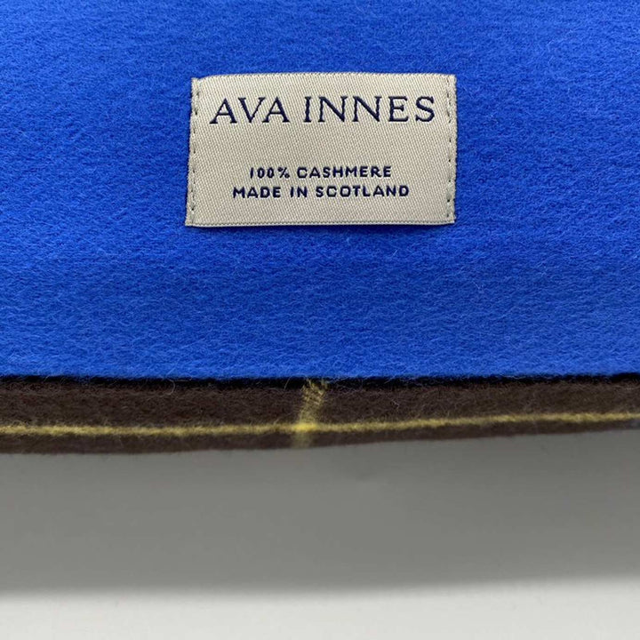 Blue & Brown Check Cashmere Cushion | Made In The UK | Ava Innes
