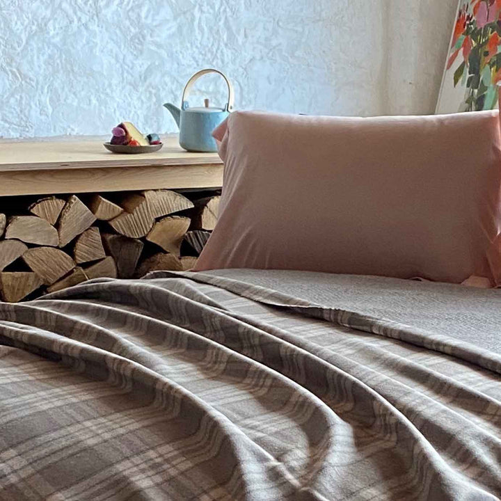 Stone Grey Check Fine Wool Throw