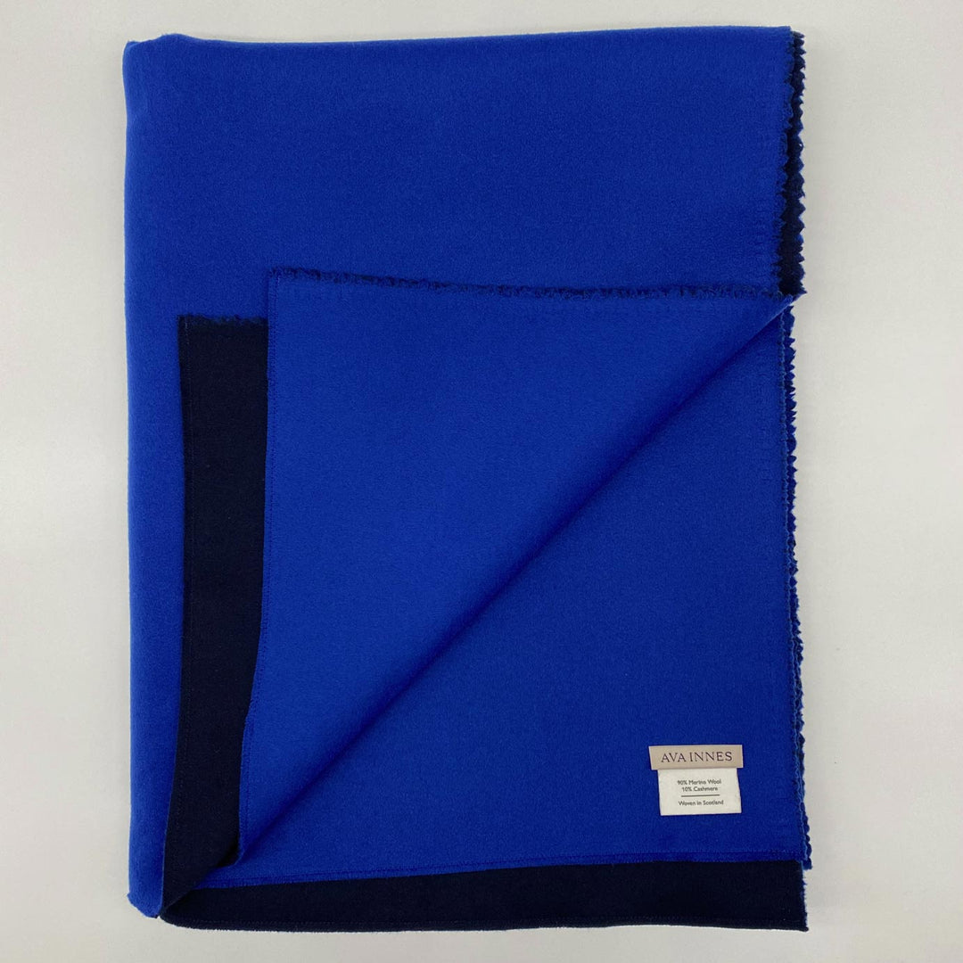 Cobalt Blue & Navy Cashmere and Merino Wool Blanket