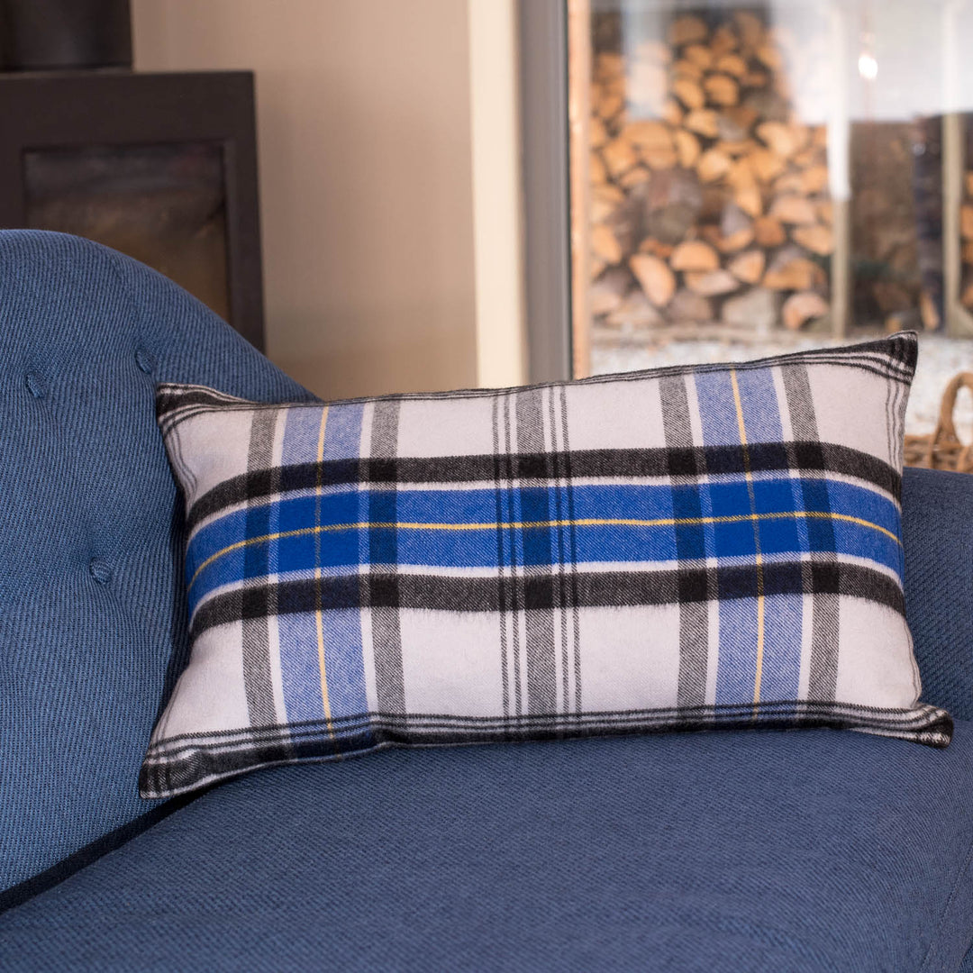 Blue Finlay Check Cashmere Cushion | Made In The UK | Ava Innes