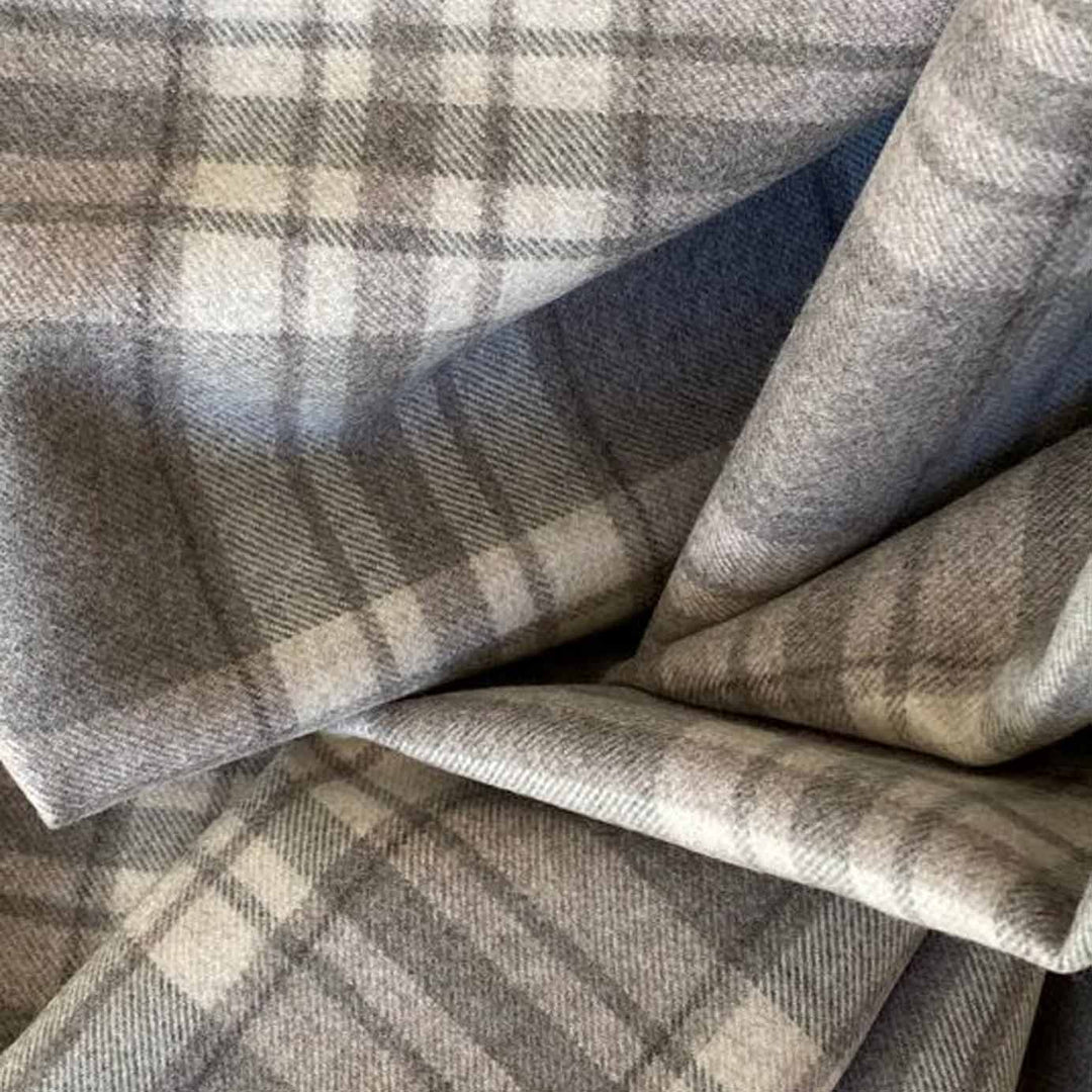Stone Grey Check Fine Wool Throw