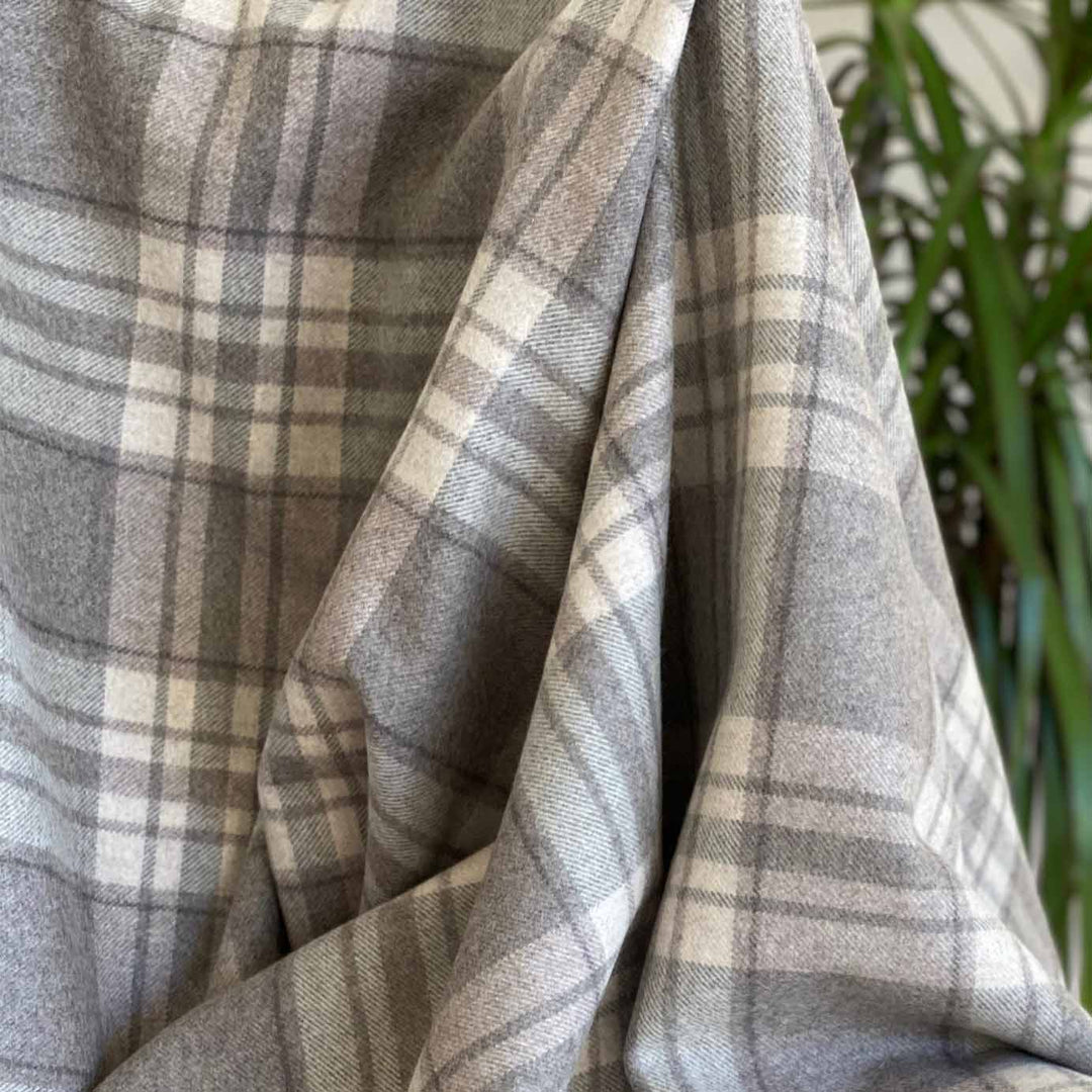 Stone Grey Check Fine Wool Throw