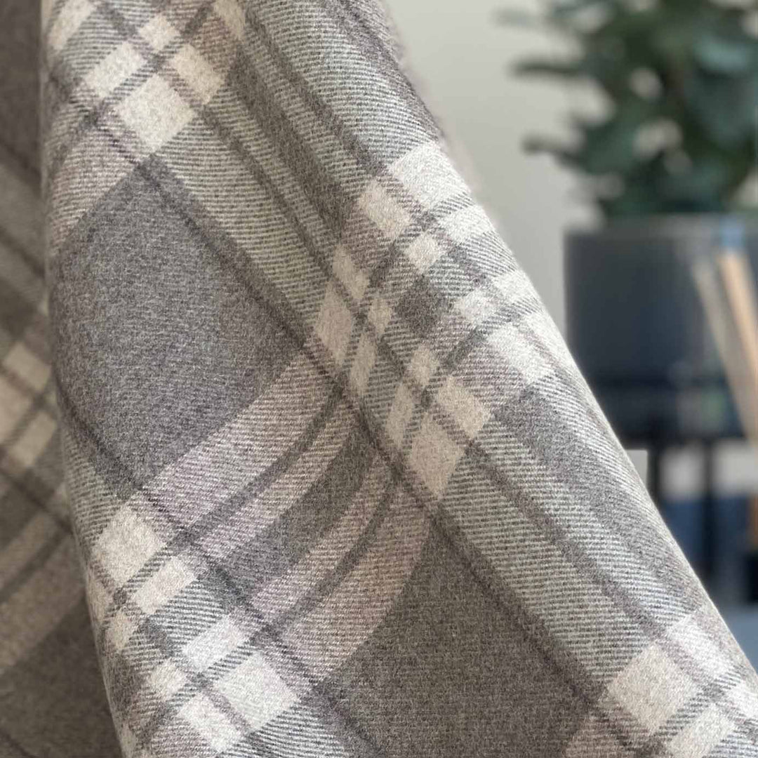 Stone Grey Check Fine Wool Throw