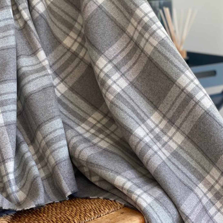 Stone Grey Check Fine Wool Throw