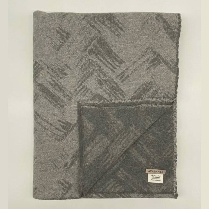 Grey Jacquard Two Tone Luxury Merino Wool & Cashmere Blanket | Made In The UK | Ava Innes