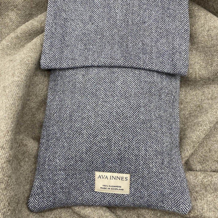 Ava Innes Luxury Cashmere Navy Herringbone Hot Water Bottle Cover