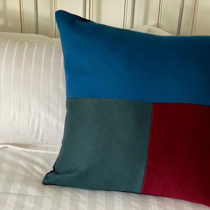 Teal Green Red Colour Block Luxury Cashmere Cushion