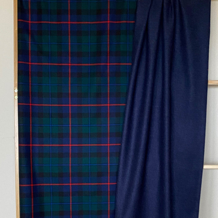 Tartan and Blue Herringbone Double Sided Fine Wool Throw