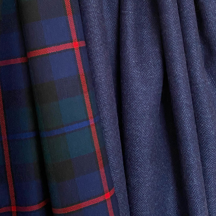 Tartan and Blue Herringbone Double Sided Fine Wool Throw