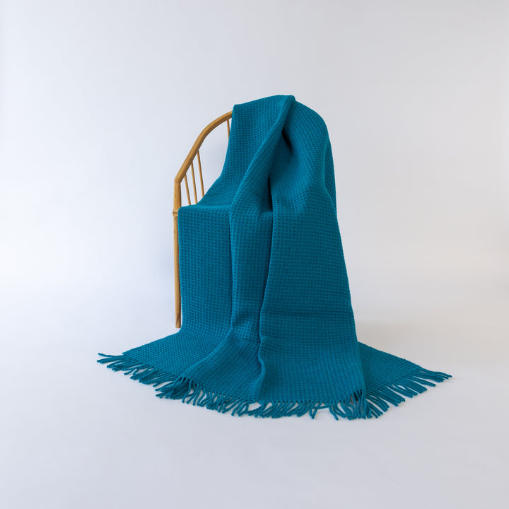 Turquoise Waffle Wool Blanket | Made In The UK | Ava Innes