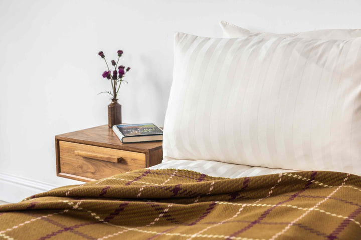 Large Olive and Plum Open Check Pure Wool Blanket
