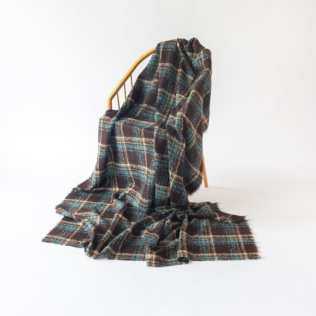Extra Large Brown & Teal Wool Boucle Throw