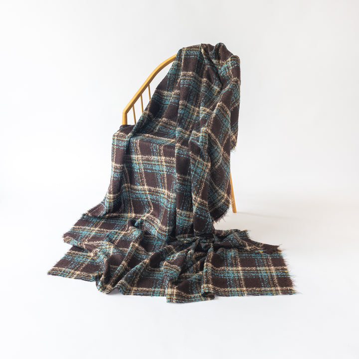 Extra Large Brown & Teal Wool Boucle Throw