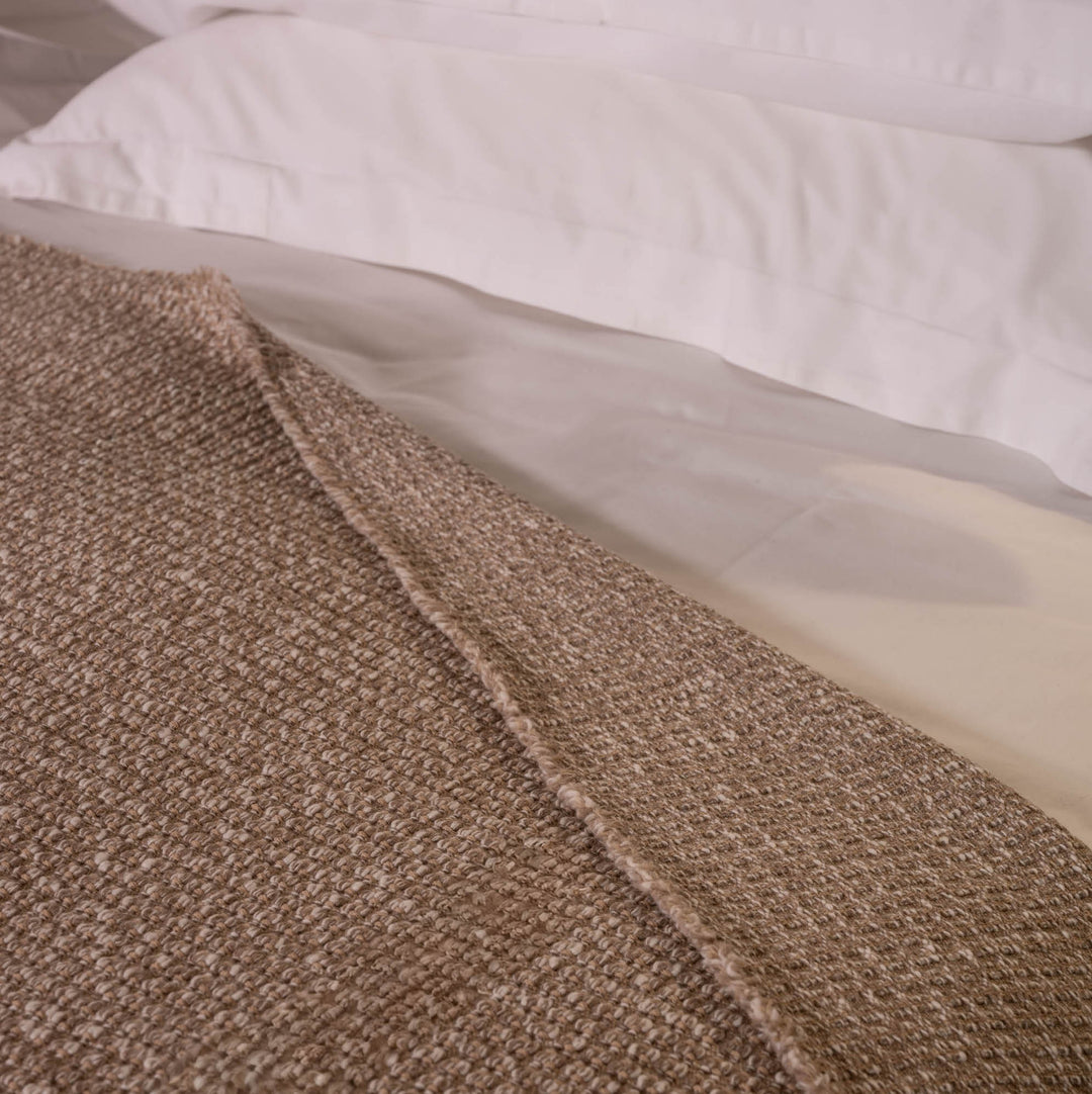 Beige Textured Pure Wool Blanket