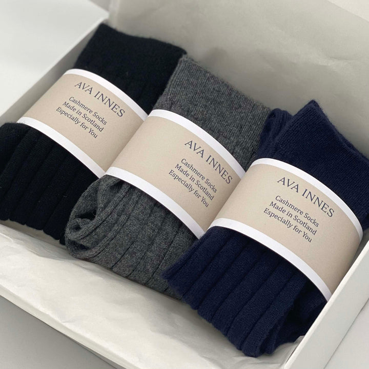 Set Of 3 Men's Luxury Ribbed Cashmere Socks