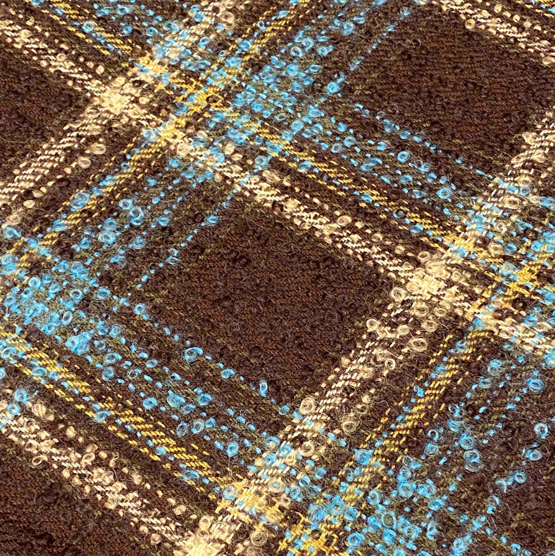 Brown and Teal Boucle Large Luxury Wool Blanket