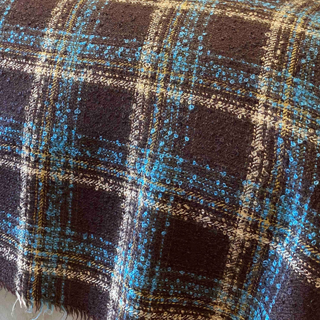 Extra Large Brown & Teal Wool Boucle Throw