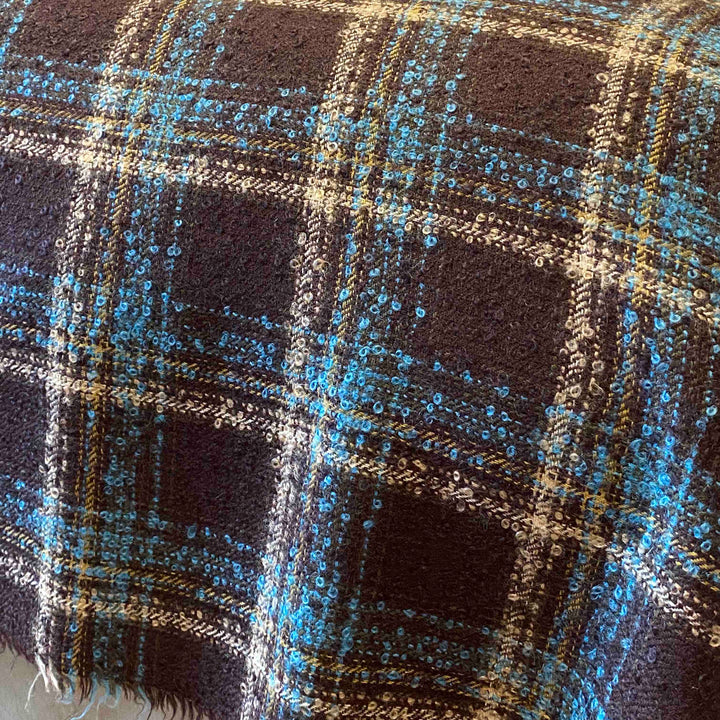 Brown and Teal Boucle Large Luxury Wool Blanket