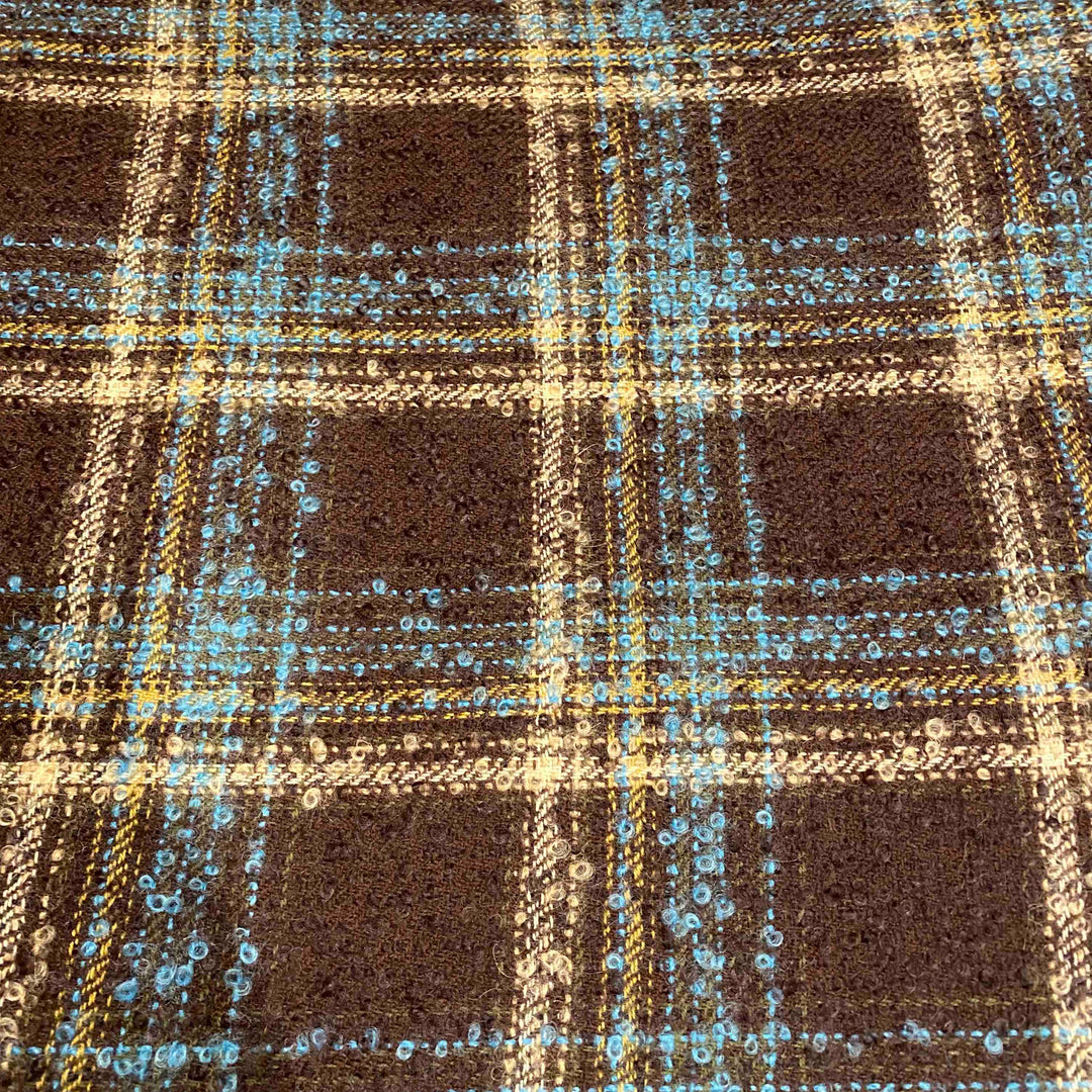 Brown and Teal Boucle Large Luxury Wool Blanket